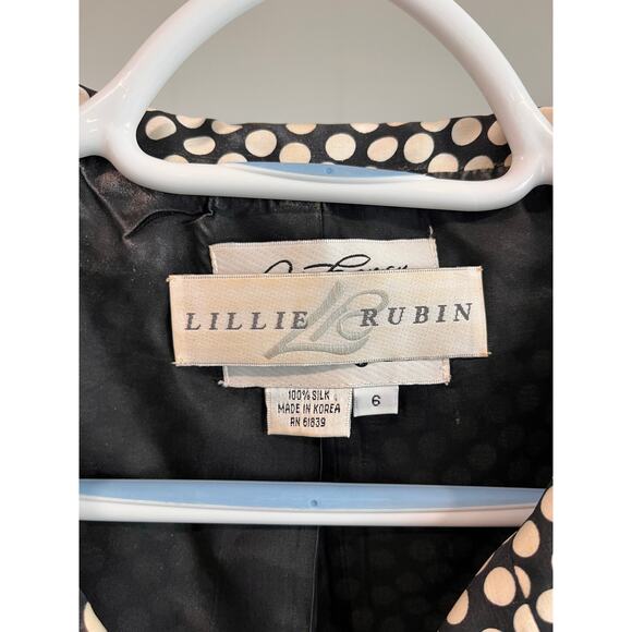 Lillie Rubin Vintage Silk Polka Dot Skirt Suit Set Sz 6 Black White Ruffle Hem - Picture 13 of 16